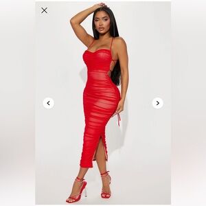 Red Ruched Bodycon Dress